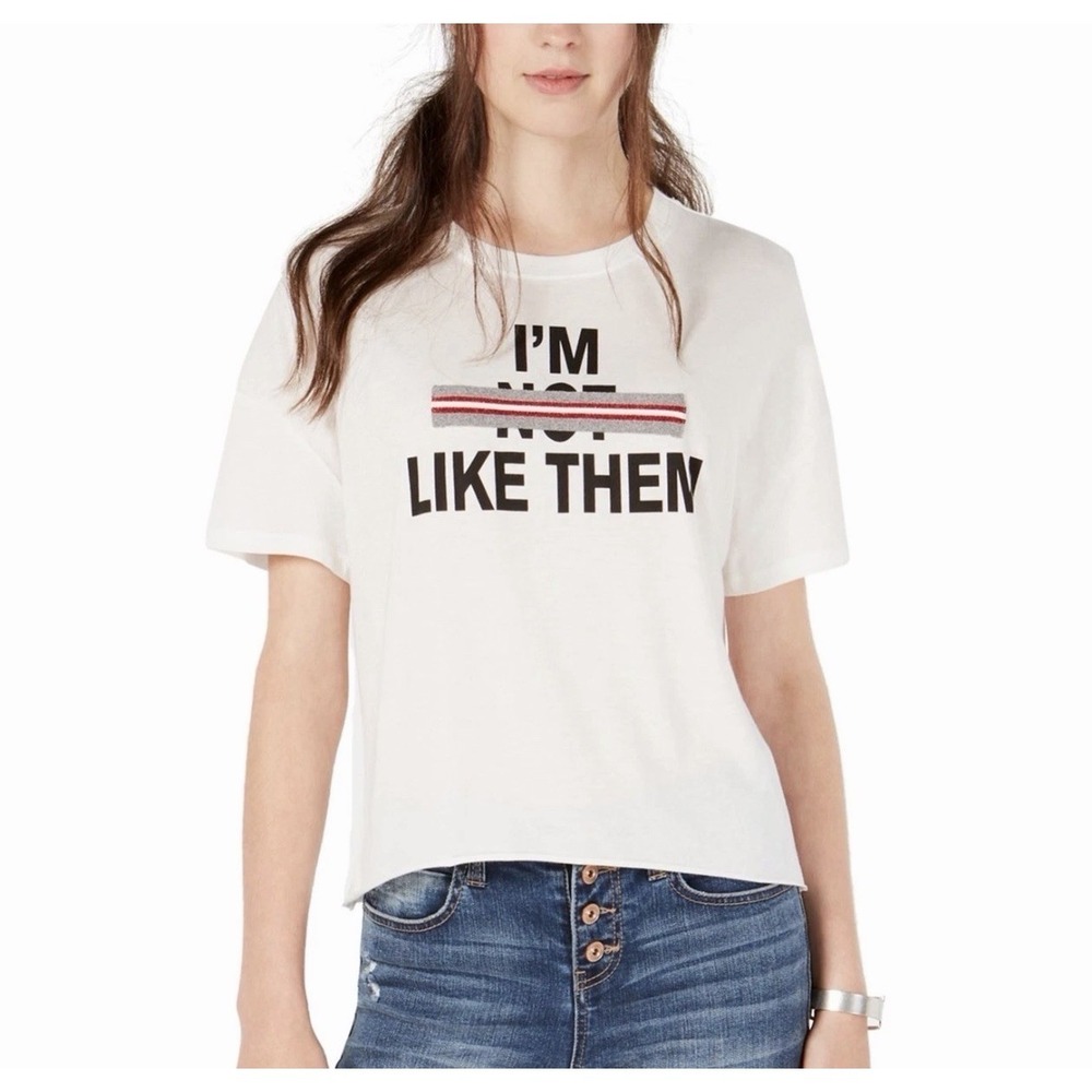 NEW Carbon Copy Womens I'm Not Like Them Graphic Short Sleeve T-Shirt white L